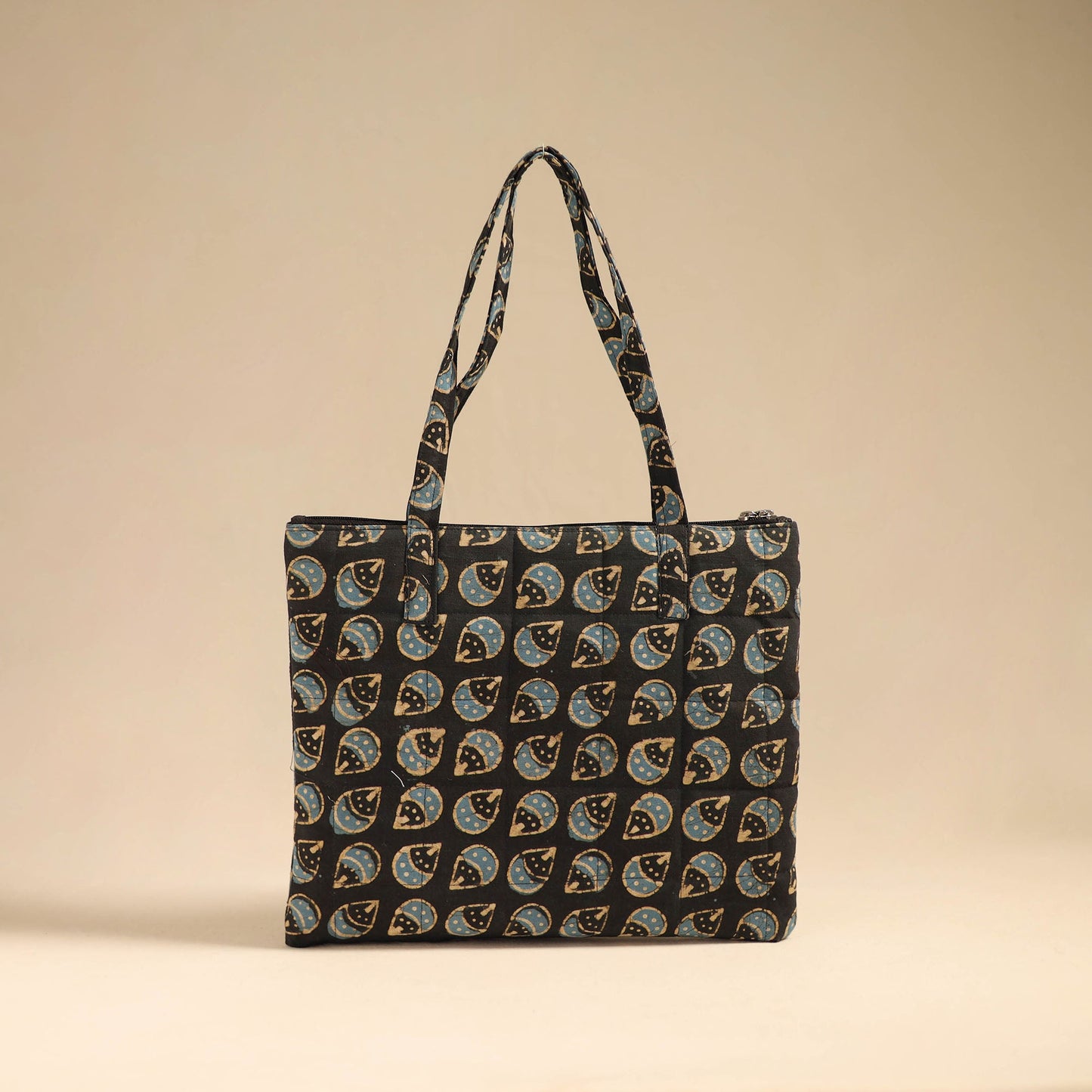Black Handcrafted Quilted Cotton Handbag
