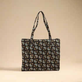 Black Handcrafted Quilted Cotton Handbag