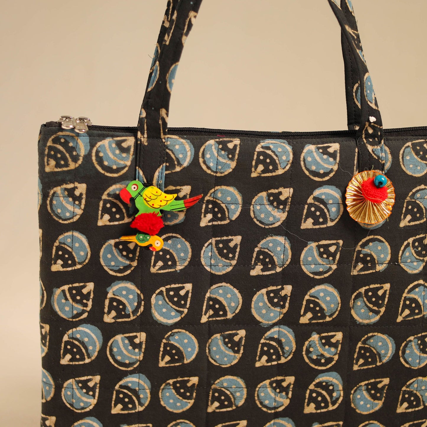 Black Handcrafted Quilted Cotton Handbag