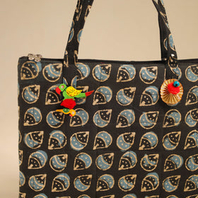 Black Handcrafted Quilted Cotton Handbag