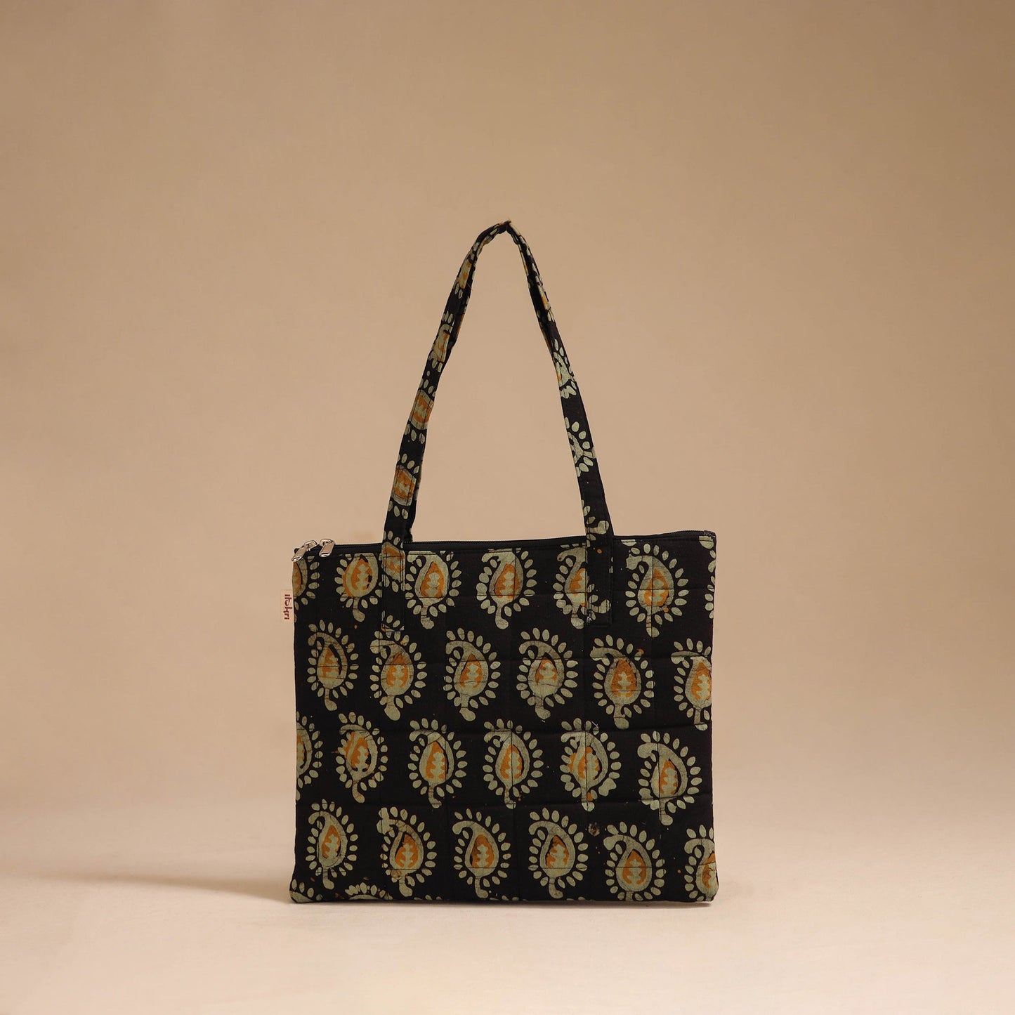 Black - handcrafted quilted cotton handbag 11