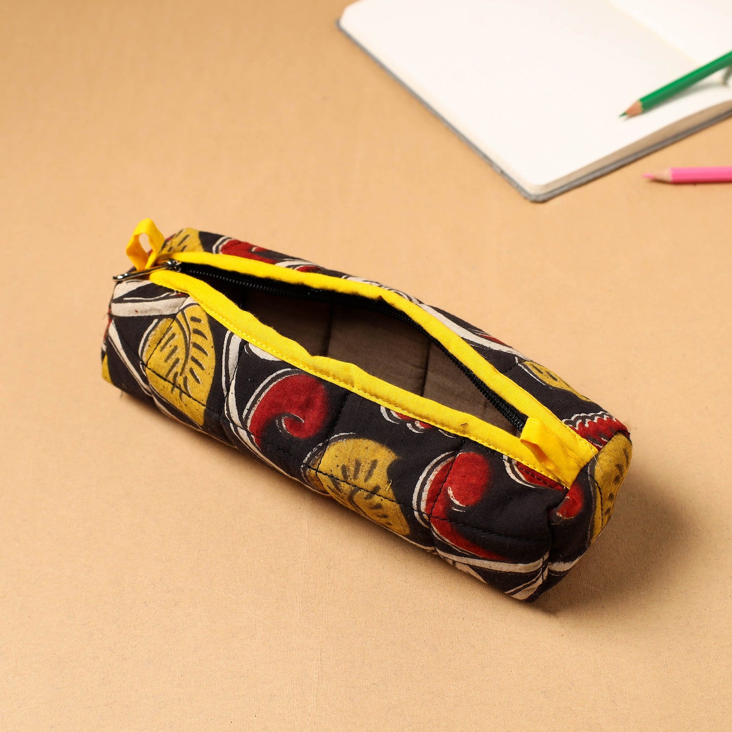 Black Handcrafted Quilted Cotton Pencil Pouch