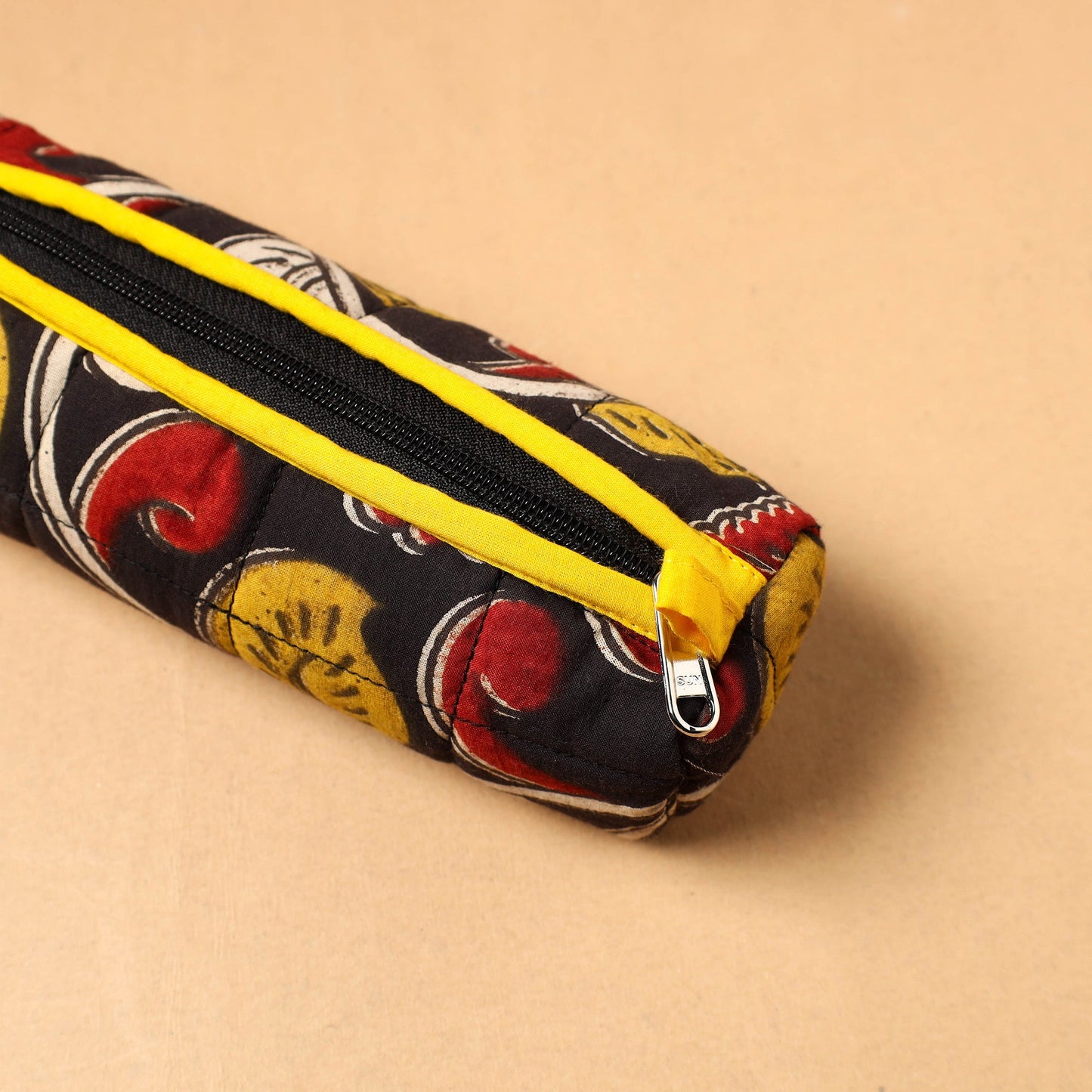 Black Handcrafted Quilted Cotton Pencil Pouch