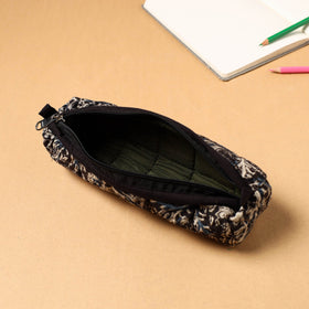 Black Handcrafted Quilted Cotton Pencil Pouch