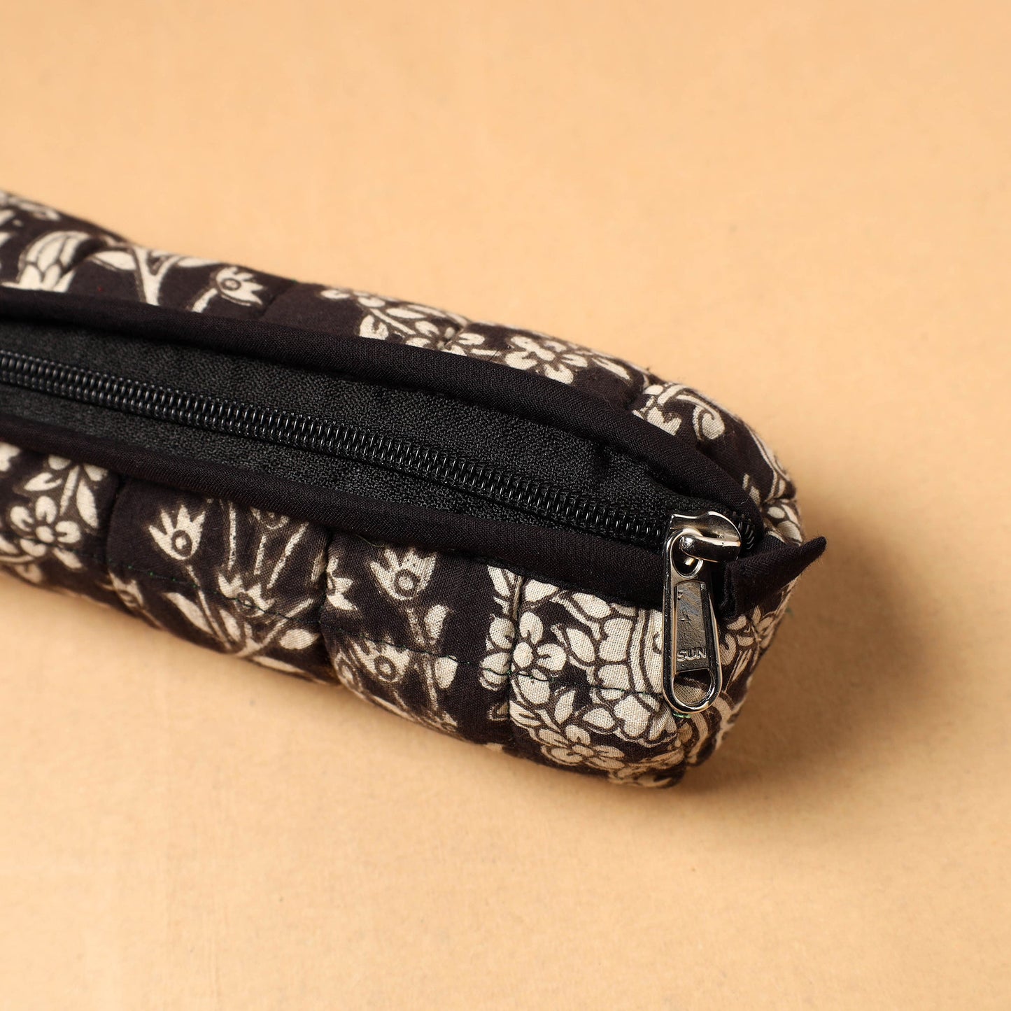 Black Handcrafted Quilted Cotton Pencil Pouch
