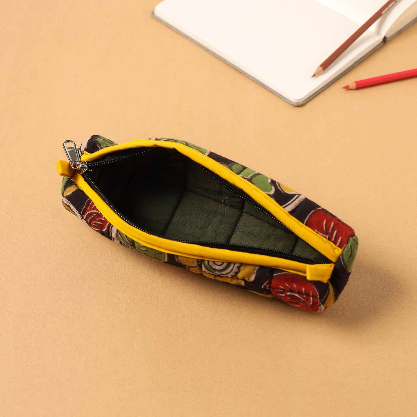 Black Handcrafted Quilted Cotton Pencil Pouch 