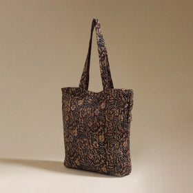 Handcrafted quilted kalamkari block printed fabric tote bag