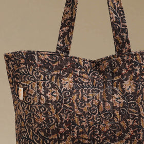 Handcrafted quilted kalamkari block printed fabric tote bag