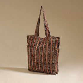 Handcrafted quilted kalamkari block printed fabric tote bag