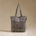 Handcrafted quilted kalamkari block printed fabric tote bag