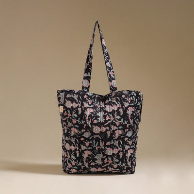 Handcrafted quilted sanganeri block printed fabric tote bag