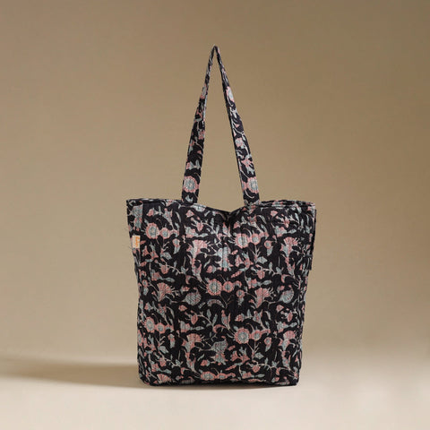 Handcrafted quilted sanganeri block printed fabric tote bag