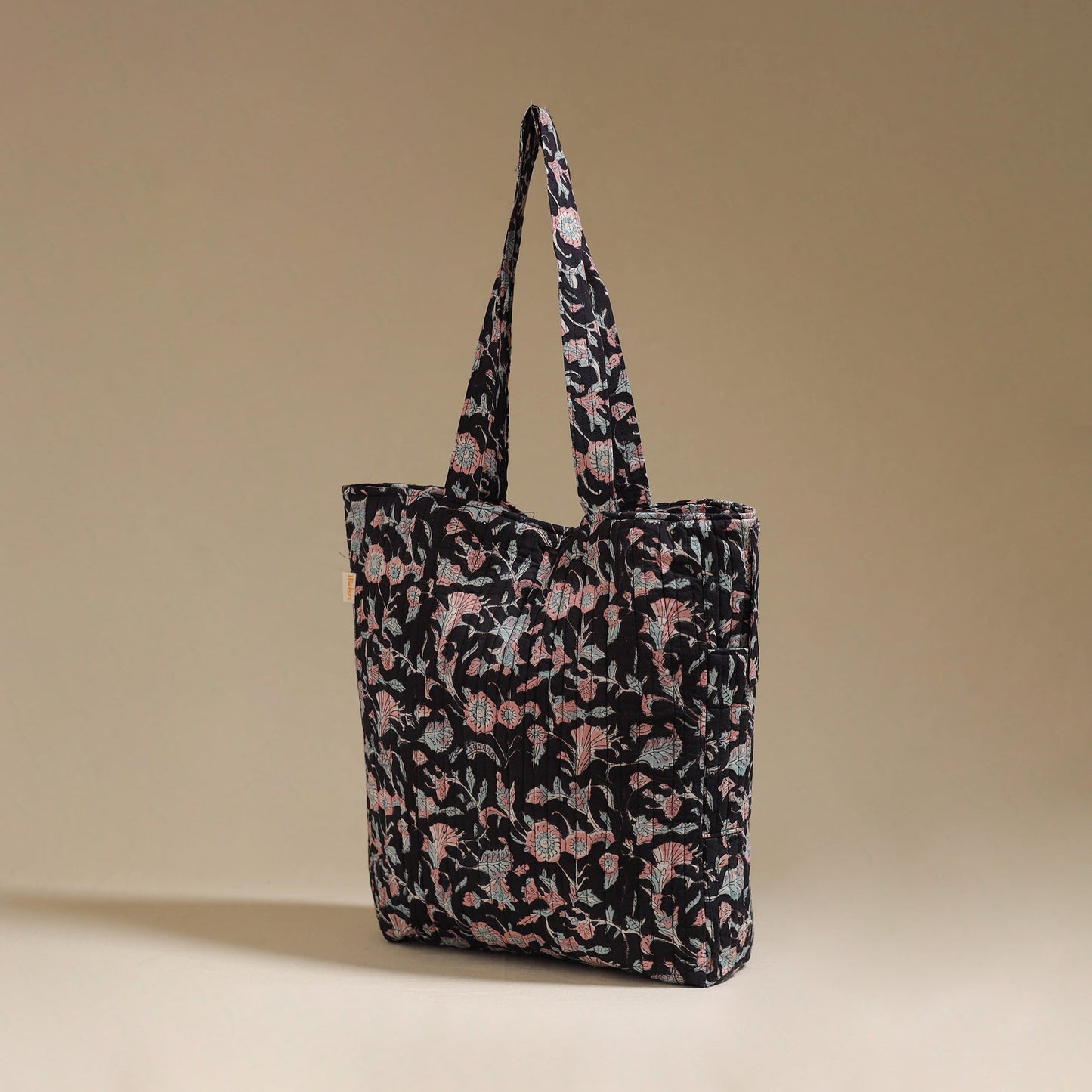 Handcrafted quilted sanganeri block printed fabric tote bag