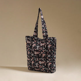 Handcrafted quilted sanganeri block printed fabric tote bag