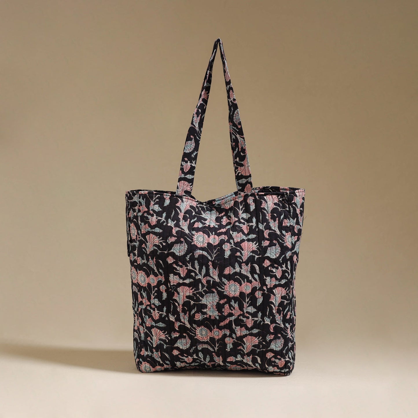 Handcrafted quilted sanganeri block printed fabric tote bag