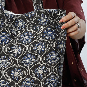 Black - Handcrafted Quilted Sanganeri Block Printed Shoulder Bag