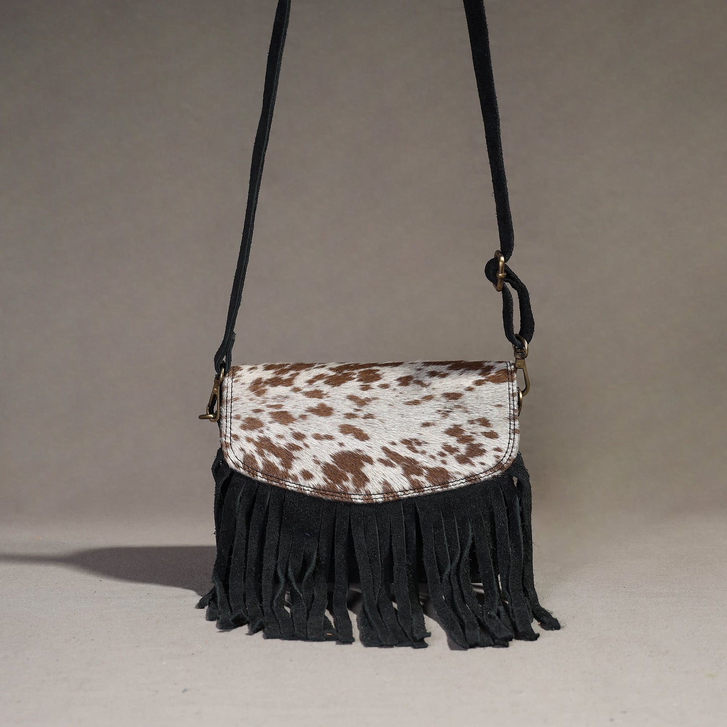  Handcrafted Suede Leather Fringe Sling Bag 