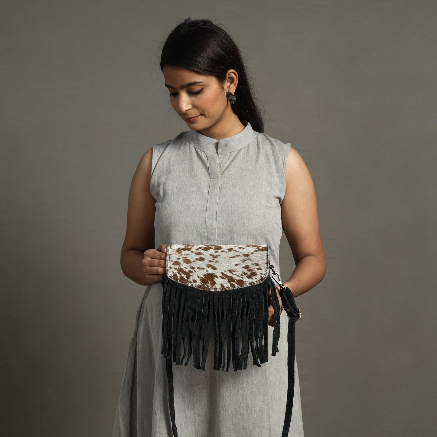  Handcrafted Suede Leather Fringe Sling Bag 