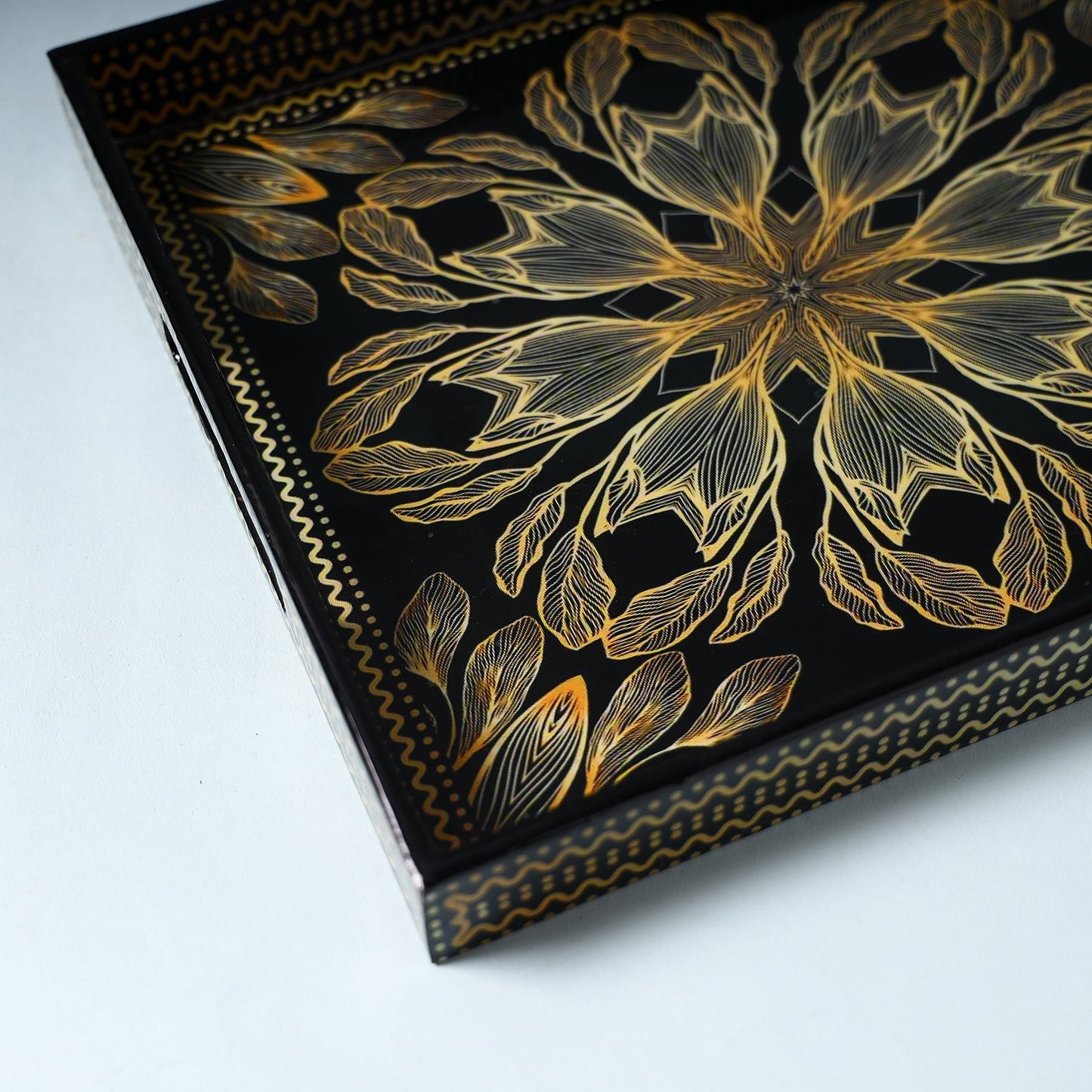  Black Handcrafted Wooden Epoxy Resin Tray 