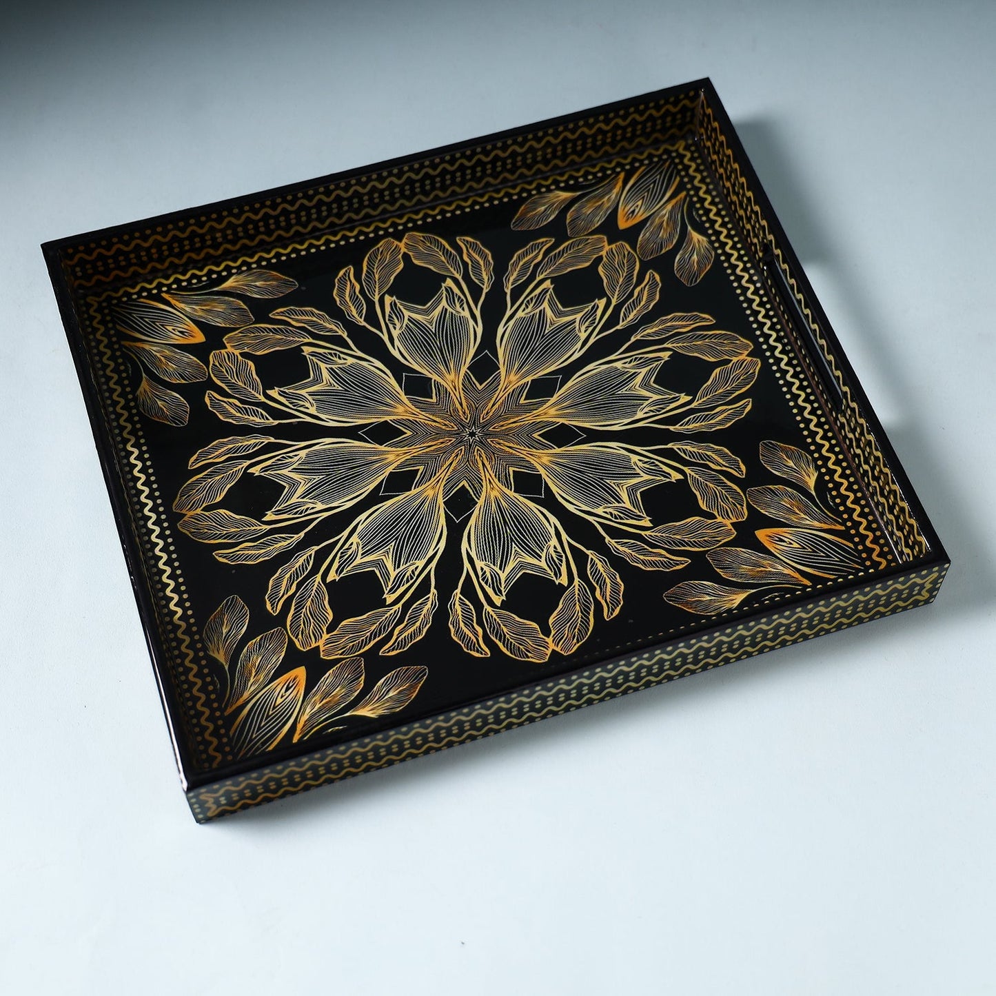  Black Handcrafted Wooden Epoxy Resin Tray 