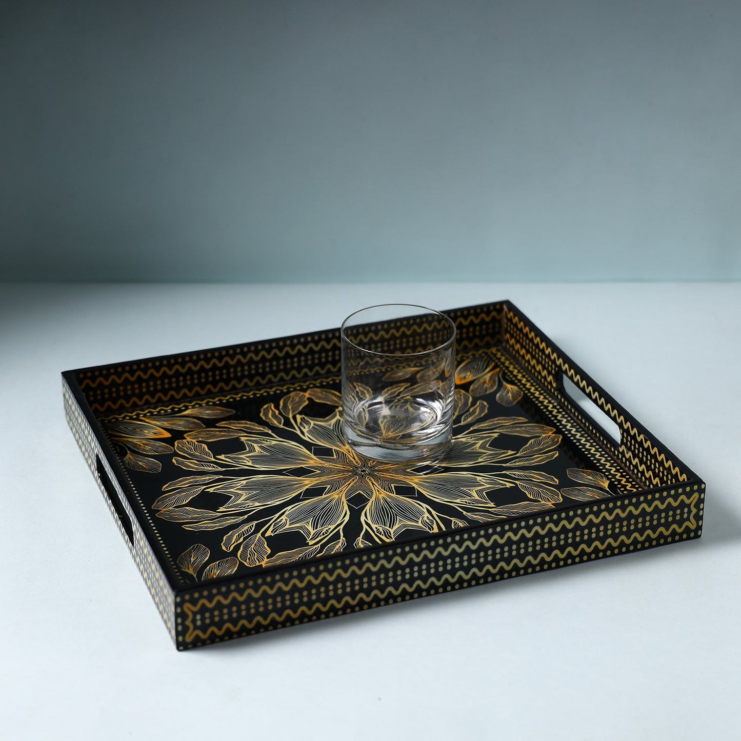  Black Handcrafted Wooden Epoxy Resin Tray 