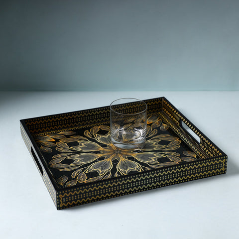  Black Handcrafted Wooden Epoxy Resin Tray 