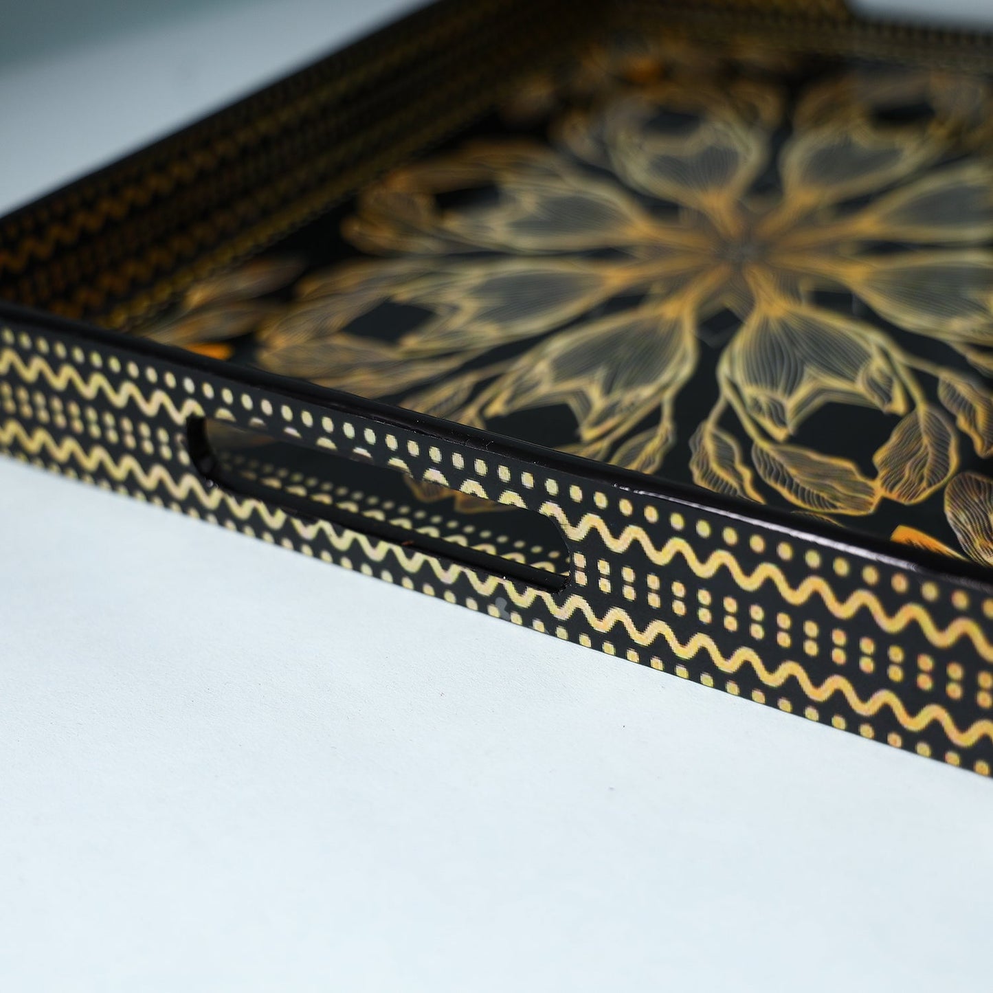  Black Handcrafted Wooden Epoxy Resin Tray 