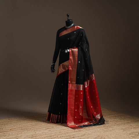 Black - handloom buti maheshwari saree with zari border 39