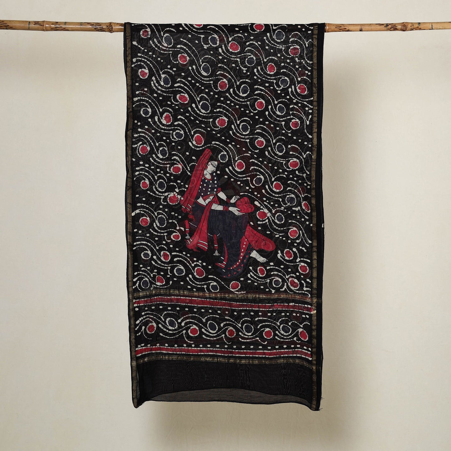 Black - handloom chanderi silk hand batik stole 03