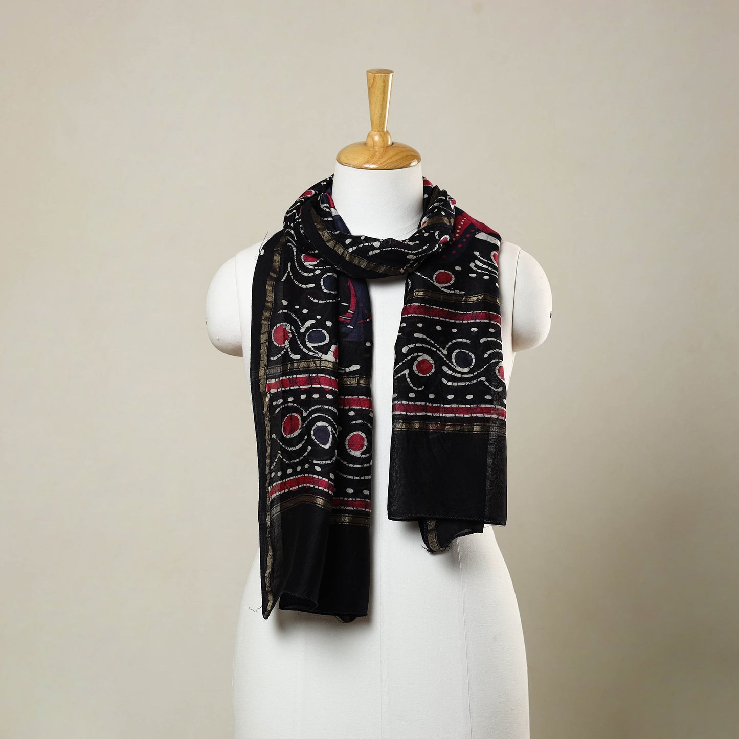 Black - handloom chanderi silk hand batik stole 03