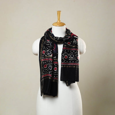 Black - handloom chanderi silk hand batik stole 03