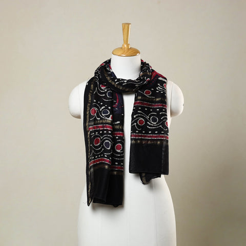 Black - handloom chanderi silk hand batik stole 03