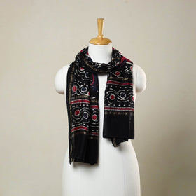 Black - handloom chanderi silk hand batik stole 03