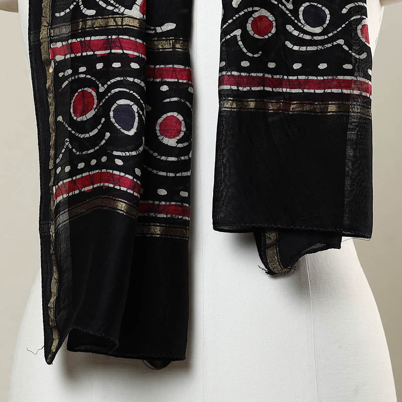 Black - handloom chanderi silk hand batik stole 03