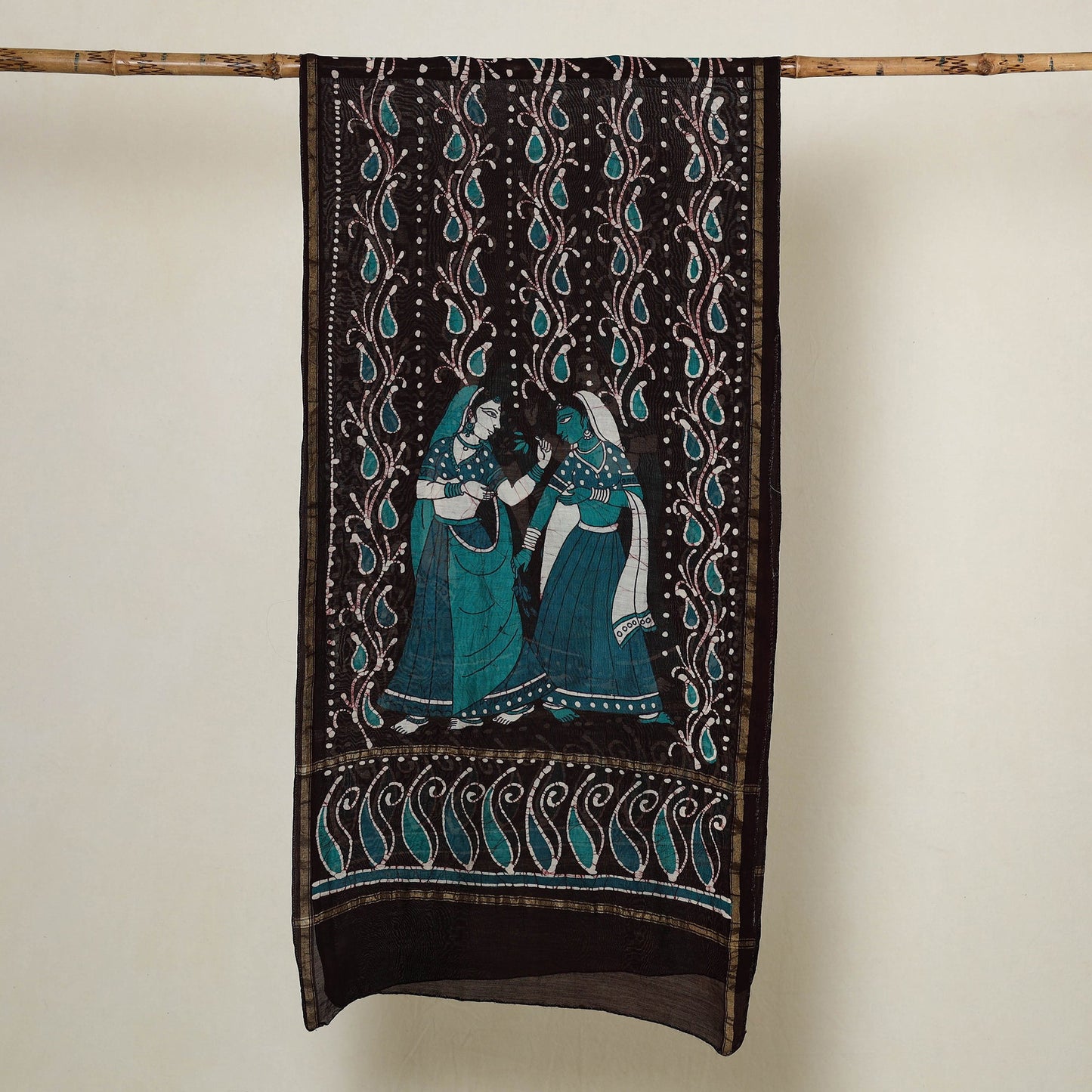 Black - handloom chanderi silk hand batik stole 04
