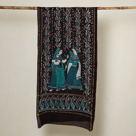 Black - handloom chanderi silk hand batik stole 04