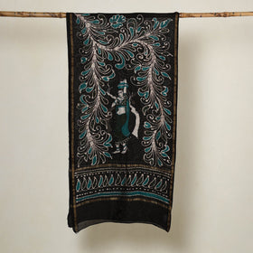 Buy Black Handloom Chanderi Silk Hand Batik Print Stole