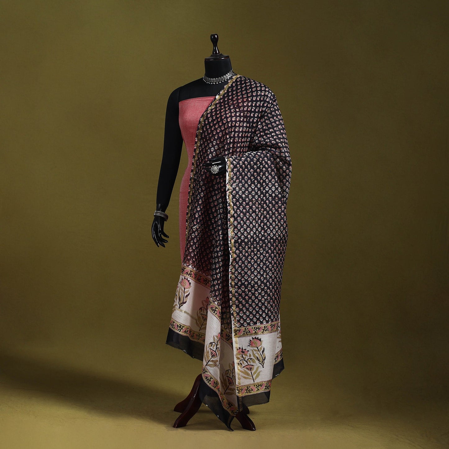 Black - handloom chanderi silk hand sanganeri dupatta 26