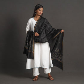 Black - handloom chanderi silk kashida embroidery dupatta