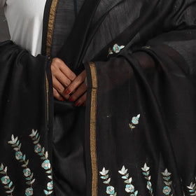 Black - handloom chanderi silk kashida embroidery dupatta