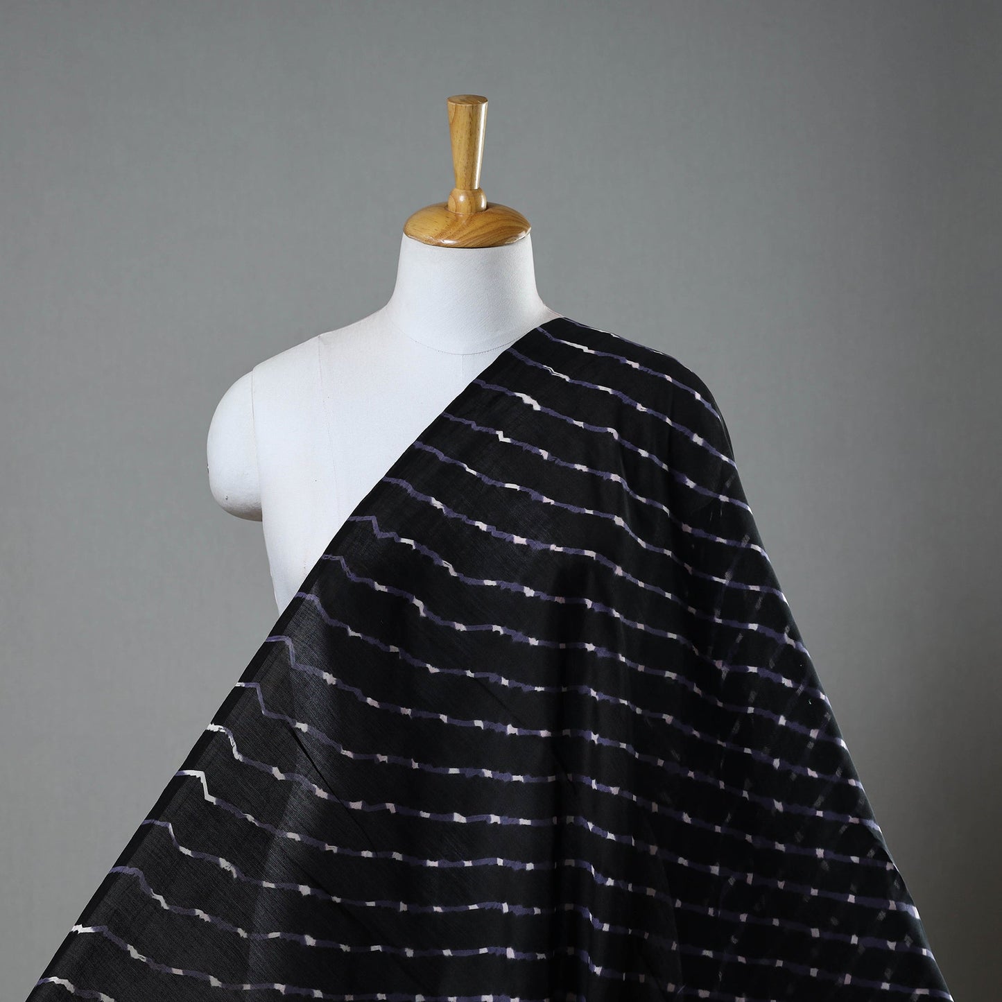 Black Handloom Chanderi Silk Mothra Tie-Dye Leheriya Fabric