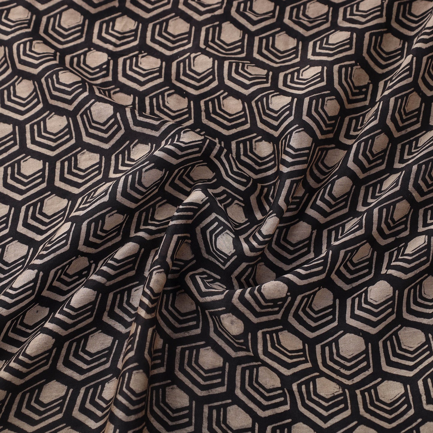 Black Block Print Chanderi Silk Natural Dyed Ajrakh Fabric