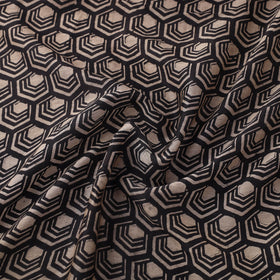 Black Block Print Chanderi Silk Natural Dyed Ajrakh Fabric