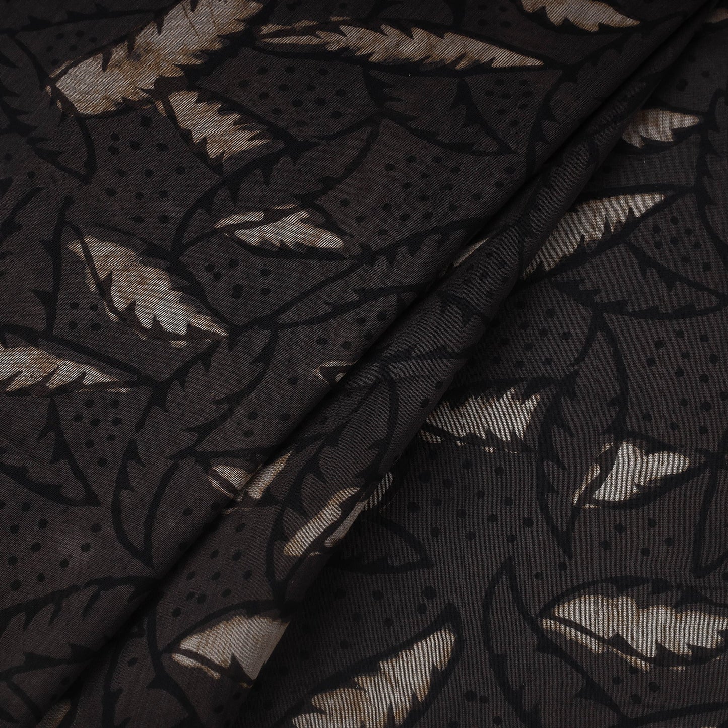 Black - handloom chanderi silk pipad fabric 02 - handcrafted