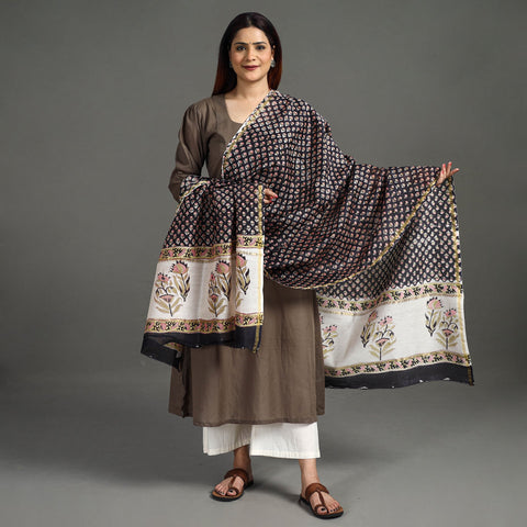 Buy Handloom Chanderi Silk Sanganeri Print Dupatta