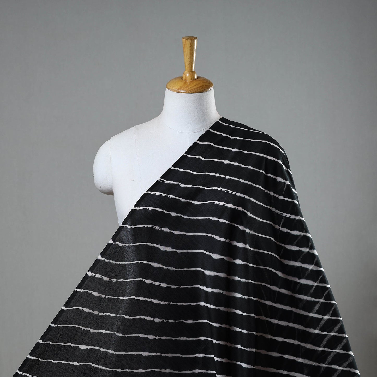 Buy Black Handloom Chanderi Silk Tie-Dye Leheriya Fabric