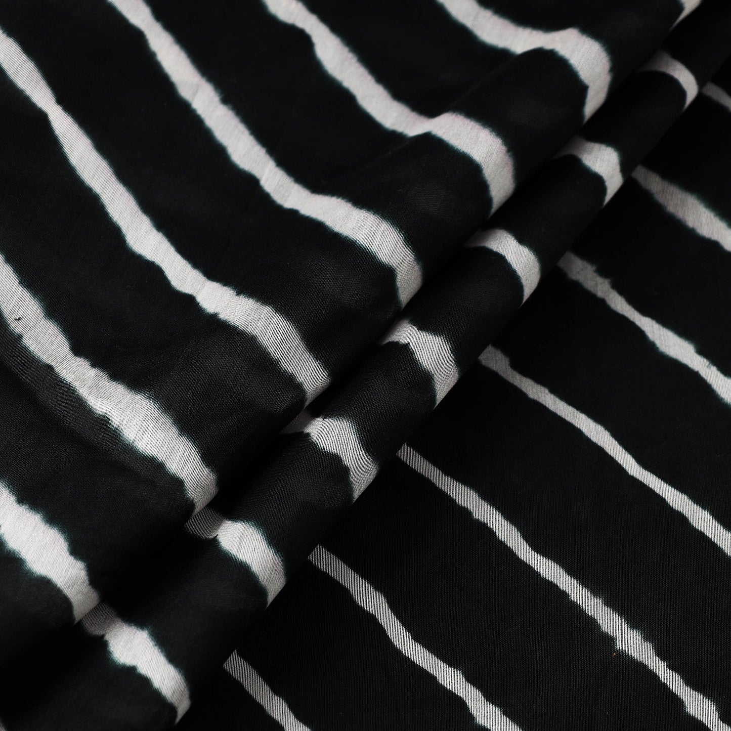 Buy Black Handloom Chanderi Silk Tie-Dye Leheriya Fabric