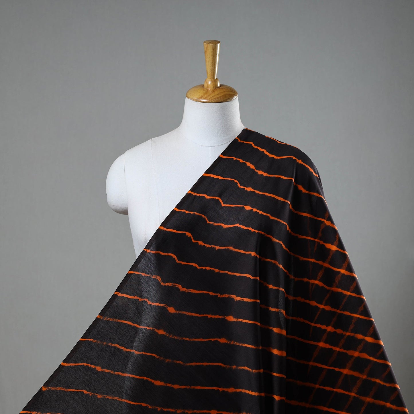 Black Handloom Chanderi Silk Tie-Dye Leheriya Fabric