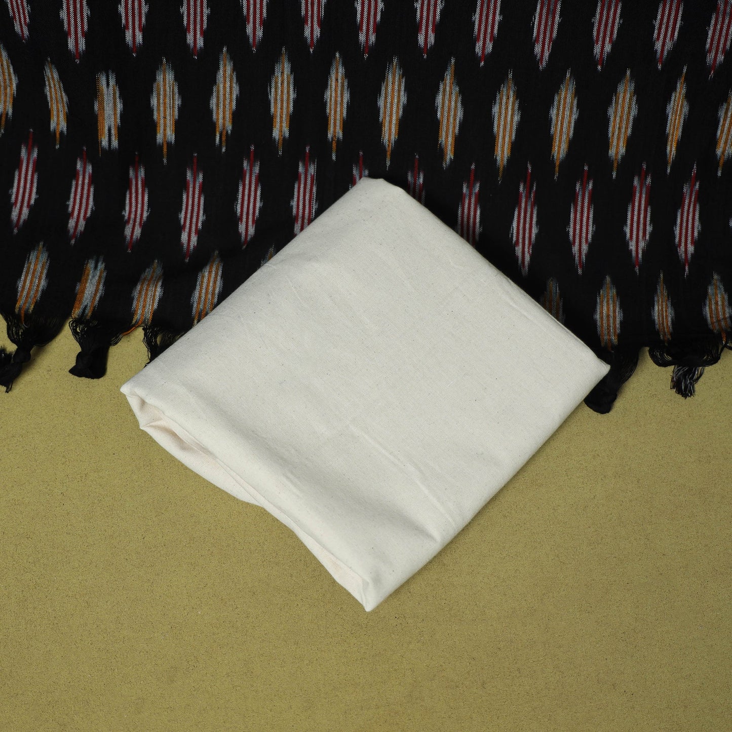 Black - handloom cotton 3pc pochampally ikat dress material