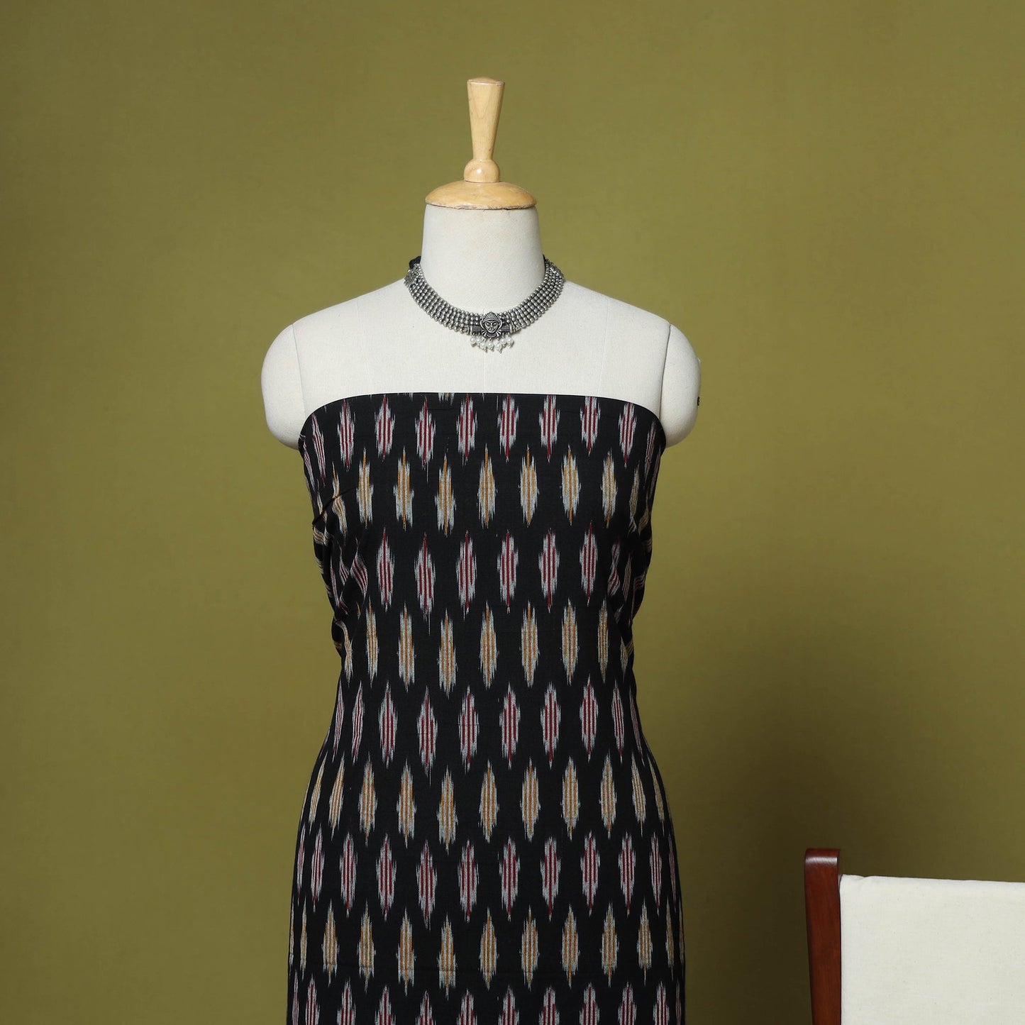 Black - handloom cotton 3pc pochampally ikat dress material